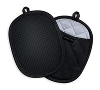 2-Pack Silicone Pot Holders for Kitchen Heat Resistant up to 500°F, Non-Slip Large Hot Pads with Pocket, Quilted Liner Trivets for Countertops Hot Pots and Pans (Black)