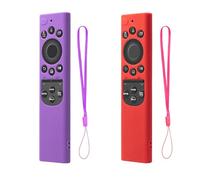 2 Pack Silicone Remote Control Cover for Samsung Smart Solar Cell Remote (2021/2022) BN59-01357/01385/01265A - Anti-Slip, Shockproof with Anti-Lost Lanyard (Purple & Red)