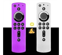 [2 Pack] Silicone Remote Cover Case (Glowing in The Dark), for 4K, 3rd Gen Shockproof Protective Silicone Case Lightweight Anti Slip Shockproof Remote Cover-White and Purple