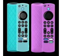2 Pack Silicone Remote Cover for 4K Max/Toshiba/Insignia/Pioneer/Omni (QLED) Series Voice Remote Enhanced w/Lanyard Glowing - Blue and Purple