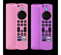 2 Pack Silicone Remote Cover for 4K Max/Toshiba/Insignia/Pioneer/Omni (QLED) Series Voice Remote Enhanced w/Lanyard Glowing - Purple and Pink