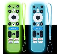2 Pack Silicone Remote Cover for Onn 4K Pro/Plus Remote, Glow in The Dark Protective Case Compatible with Onn Google TV Remote with Free TV Button (Glow Green + Glow Blue)
