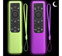 2 Pack Silicone Remote Cover for Samsung Smart TV Remote 2019-2026, Glow in The Dark Protective Case for Solar Cell Remote BN59-01357 BN59-01385 BN59-01265A, Anti-Slip (Purple & Green)