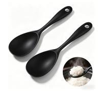 2 Pack Silicone Rice Paddle, Non-Stick Rice Serving Spoon with Stainless Steel Core, Heat Resistant Rice Cooker Spoon, Non-Scratch Black Silicone Spoon for Rice, Porridge and Mashed Potatoes