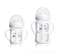 2 Pack Silicone Sleeves for Avent Glass Natural Bottles 4oz and 8oz, Anti Breakage Bottle Holder with Bottle Handle (White)