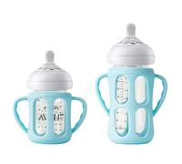 2 Pack Silicone Sleeves for Avent Glass Natural Bottles 4oz and 8oz, Anti Breakage Bottle Holder with Bottle Handle (Blue)