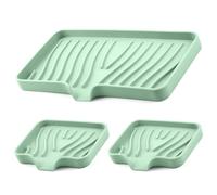 2 Pack Silicone Soap Dish with Drain Spouts, Non-Slip Bar Soap Holder, Self-Draining Sink Organizer Kitchen Sponge Tray Dispensers (Light Green, 1 Long + 2 Short)