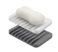2 Pack Silicone Soap Dish with Drainage, Non-Slip and Portable Holder for BShower, Bathroom, Kitchen (Grey, White)