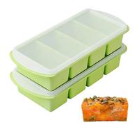 2 Pack Silicone Soup Cube Freezer Tray - 1000ML Silicone Ice Cube Moulds with Lid, Microwavable & Dishwasher, 4-Compartment Freezer Containers for Soup, Broth, Sauces, Batch Cooking, Drinks (Green)