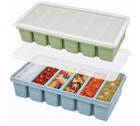 2 Pack Silicone Soup Freezer Containers with Lids, Large Ice Cube Tray, Portion Freezer Moulds for Soup, Sauce, Broth, Leftovers, Makes 12 Portions Cubes, Green & Blue