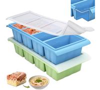 2 Pack Silicone Soup Freezer Tray, Soup Freezer Containers Mold with Lid, 4-Compartment Large Ice Cube Tray, Makes 8 1-Cup/250ml Portion Cubes Food Storage Container for Freezing Broth Leftovers Sauce