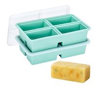 2 Pack Silicone Soup Freezer Tray with Lid, Silicone Freezer Moulds,Soup Freezer Containers,Container for Storing and Freezing Soup,Broth,Sauce and Ice,Large 4-Compartment Freezer Container (Green)