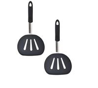 2 Pack Silicone Spatula Set, Non Stick Slotted Kitchen Spatulas Chef Wide Round Spatula Flexible Silicone Spatula for Pancake Eggs and More