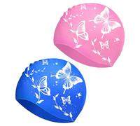 2 Pack Silicone Swimming Cap for Women, Soft Elastic Anti-Slip Swim Hat, 3D Ergonomic Design Waterproof Swim Cap for Long Hair Adults Kids