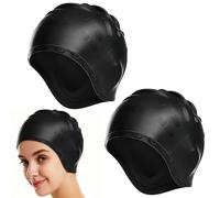 2 Pack Silicone Swimming Cap for Women, Soft Elastic Anti-Slip Swim Hat with 3D Ear Protection, 3D Ergonomic Design Waterproof Swim Cap for Long Hair Adults Kids
