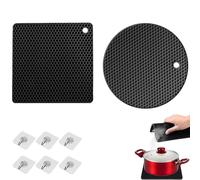 2 Pack Silicone Trivet Mats,Squared and Round,Heat Resistant Multi-purpose None slip Table Place Mats, Non Slip, Flexible, Durable for Kitchen Counter, Tables, Hot Dishes, Hot Pats, Pans Black
