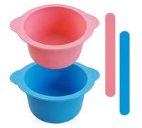 2 Pack Silicone Wax Warmer Liner with Spatula Sticks - Reusable Non-Stick Wax Pot Bowl Replacement,Wax Melt Liner for Hair Removal Waxing Supplies (Pink/Blue)