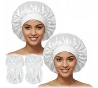 2 Pack Silk Bonnet for Sleeping Women Satin Hair Bonnet for Sleeping Curly Hair Men Large Silk Night Cap Satin Sleep Bonnets, A White, L