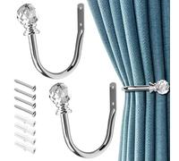 2 Pack Silver Curtain Holdbacks, U-Shaped Crystal Curtain Holdbacks Wall Mounted Tie Backs with Clear Crystal Ball Decorative Curtains Holdback for Window Shower Drapery Voile Hanging Towel Coat