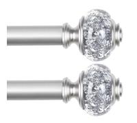2 Pack Silver Curtain Poles for Eyelet Curtains 80 to 218 cm, USFOOK 22mm Decorative Curtain Pole with Crystal Diamond Ends, Adjustable Drapery Rod for Windows