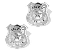 2 Pack Silver Fake Police Swat Badge Halloween Zombie Police Officer Cops Metal Police Badge with Star for Cosplay, Fancy Dress & Robbers Themes