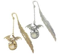 2 Pack Silver Gold Feather Dragon Bookmark, Metal Bookmark Antique Carved Book Mark Glow in The Dark Dragon Bookmark, Fantasy Dragons Gift for Women Men, Cool Bookmarks for Book Reading Lovers