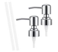 2 Pack Silver Replacement Pump for Soap Dispenser - Reusable Stainless Steel Hand Wash Dispenser Top Pump for Standard 28/400 Neck Size Plastic Shampoo Bottle