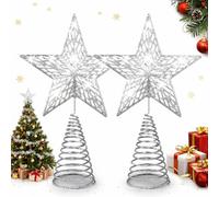 2 Pack Silver Star Christmas Tree Topper Décor - Acrylic & Glitter Star Ornaments for Xmas Tree Decorations, Treetop Stars for Holiday Home Decor, H 25cm/10Inch W 17.5cm/7inch