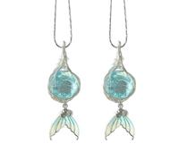2-Pack Silver Tone Wire Wrapped Light Blue Crystal Mermaid Tail Pendant Necklaces - Dainty Boho Ocean Mermaidcore Summer Statement Jewelry for Women