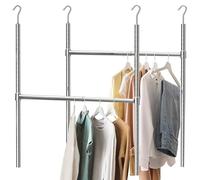 2 Pack - SimpleHouseware Adjustable Closet Hanging Rod, Chrome
