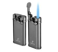 2 Pack Single Jet Flame Lighter, Windproof and Gas Refillable, Butane Torch Lighter with Punch for BBQ, Camping, Outdoor and Candles, Gifts for Him Men (Without Gas)