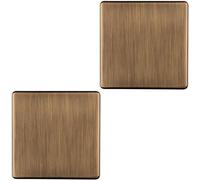2 Pack Single SCREWLESS Antique Brass Blanking Plate Round Edged Wall Hole Cover - Wiring Outlet Cable Tidy