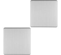 2 PACK Single SCREWLESS SATIN STEEL Blanking Plate Round Edged Wall Hole Cover