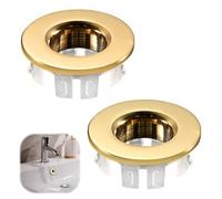 2 Pack Sink Overflow Ring Cover Brass Bath Drain Cover Hole Insert Into Sink Trim Overflow Cap for Bathroom Kitchen Wash Basin Round Universal Drainage Hole Cover Fitting Replacement, Gold