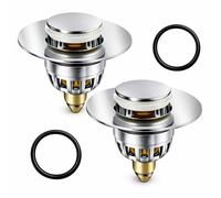 2 Pack Sink Plugs Bathroom Plug Replacement with Bounce Core and Strainer, Stainless Steel Sink Plug Pop Up for Wash Basins, Bath and Kitchen Drains with 34-40mm Hole