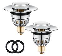 2 Pack Sink Plugs Bathroom Plug, Stainless Steel Bathroom Basin Plug Pop Up Plugs for Wash Basin, Push-Type Sink Plug Replacement Bath Drainer Filter Plug with Bounce Core for 34-40mm Drain Hole
