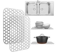 2 Pack Sink Protectors for Kitchen Sink, 13.4"x11.4" Non-Slip Silicone Sink Mats Protect Your Stainless Steel Bottom of Kitchen Sink or Drying Rack, Eco-Friendly & Stain-Free Kitchen Sink Mat - White