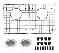 2 Pack Sink Protectors for Kitchen Sink W/Center Drain Hole,15"x12"x1.25" 304 Stainless Steel Sink Grid Protection,Sink Grate Sink Rack for Bottom of Sink w/ 2Pack Sink Strainers