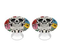 2 Pack Skeleton And Flower Black And White Cabinet Knobs Round 1.1" Stainless Steel Dresser Knobs Single Hole Knob with Screws Door Pulls Handles Kitchen Hardware for Bathroom Cupboard Closet Door War