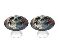 2 Pack Skeleton Death Moth Cabinet Knobs Round 1.1" Stainless Steel Dresser Knobs Single Hole Knob with Screws Door Pulls Handles Kitchen Hardware for Bathroom Cupboard Closet Door Wardrobe