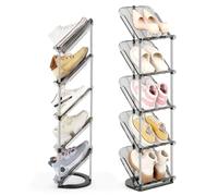2 Pack Slanted Narrow Shoe Rack 5 Tiers, Slim Depth Vertical Shoe Shelf