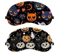 2 Pack Sleep Eye Mask for Side Sleeper, Sleeping Mask, Halloween Funny Ghost Pumpkin Bat Cat Light Blocking Eye Mask, Soft Eye Shade Cover for Travel, Nap, Plane