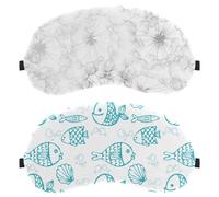 2 Pack Sleep Mask, Completely Block Out Light Eye Mask for Side Sleeper, Blue Hand Drawn Fish Pattern Swim Zero Eye Pressure Night Blindfold, Adjustable Eye Shade Cover