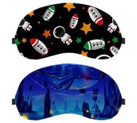 2 Pack Sleep Mask, Completely Block Out Light Eye Mask for Side Sleeper, Blue Space Fairy Tale with Huge Whale Zero Eye Pressure Night Blindfold, Adjustable Eye Shade Cover