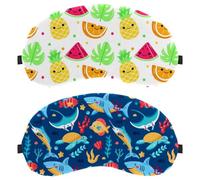 2 Pack Sleep Mask, Completely Block Out Light Eye Mask for Side Sleeper, Zero Eye Pressure Night Blindfold, Colorful Marine Life Sharksturtle Fish Adjustable Eye Shade Cover