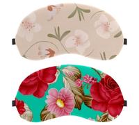 2 Pack Sleep Mask, Completely Block Out Light Eye Mask for Side Sleeper, Zero Eye Pressure Night Blindfold, Retro Flower Red Adjustable Eye Shade Cover
