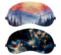 2 Pack Sleep Mask Cover, Eye Mask for Men Women, Flowers and Butterfly with Sparkle Trail Universe Background Breathable Sleeping Eye Masks, Zero Eye Pressure for Sleeping