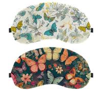 2 Pack Sleep Mask, Eye Mask for Men Women, Retro Colorful Butterflies with Flower No Pressure Night Eye Cover, Breathable Sleeping Eye Mask, Light Blocking