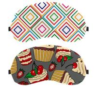 2 Pack Sleep Mask for Back and Side Sleeper, Delicious Cute Strawberry Cherry Cupcake 100% Light Blocking Eye Mask, Adjustable & Breathable Sleeping Eye Cover, Zero Eye Pressure