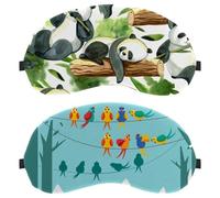 2 Pack Sleep Mask for Side Sleeper Men Women, Birds on a Wire Blue Background Light Blocking Eye Mask Cover Eyeshade with Adjustable Strap, Night Blindfold